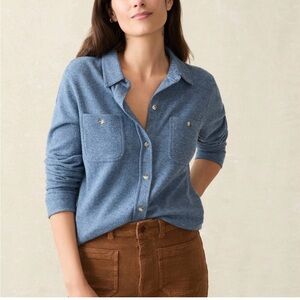 Faherty Women's Legend Glacier Blue Twill Flannel Shirt Size Large Button Up